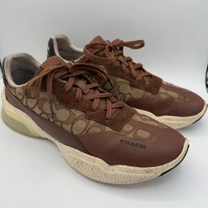 Coach Signature Canvas Brown Leather Lace Up Sneakers Men's Size 9‎
